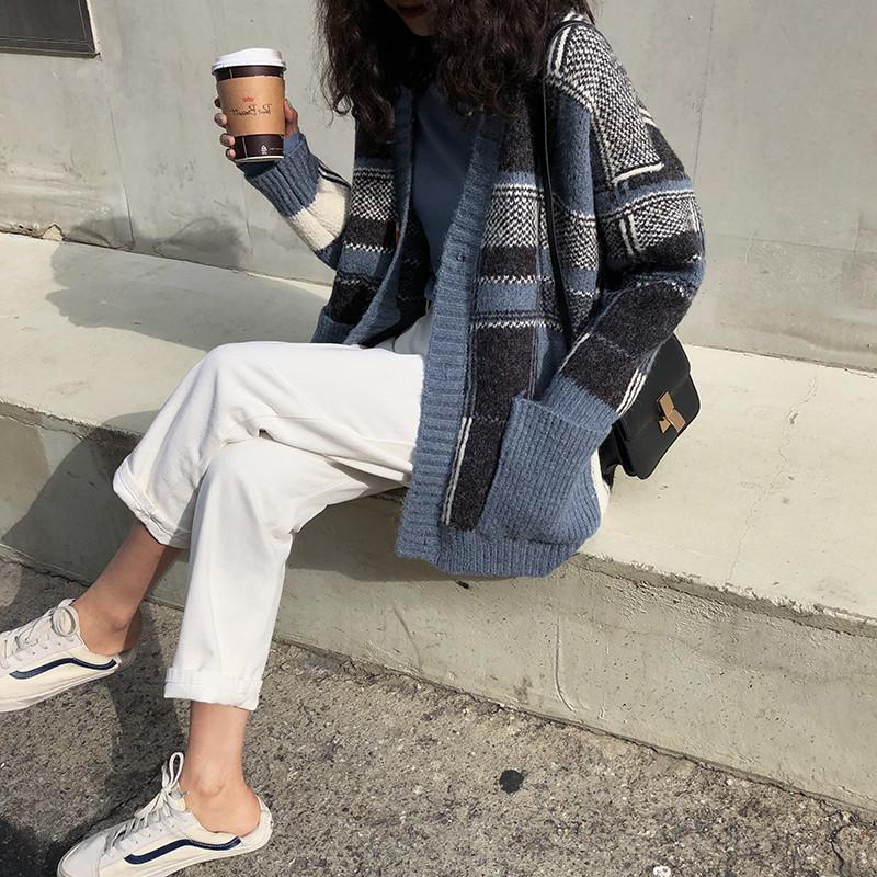 Ladies Oversized Pullover with Checkered Pattern Lune London