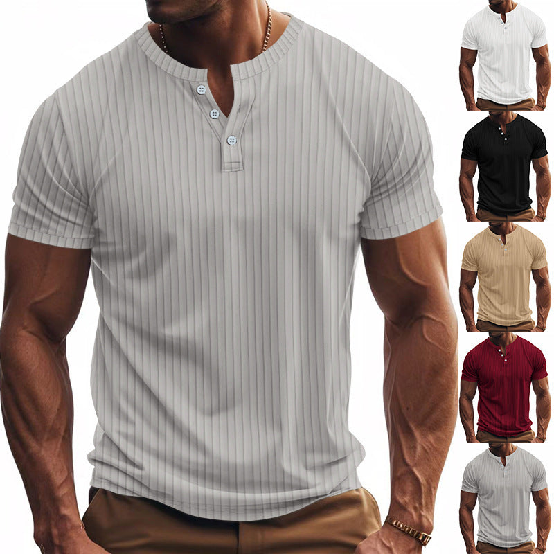 Men's Short Sleeve Henley T-Shirt with Striped Pattern and Convenient Buttons Lune London