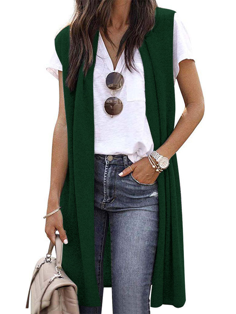 Women's Knitted Vest In A Casual Oversized Design with Open Fronts and Short Sleeve Length Lune London