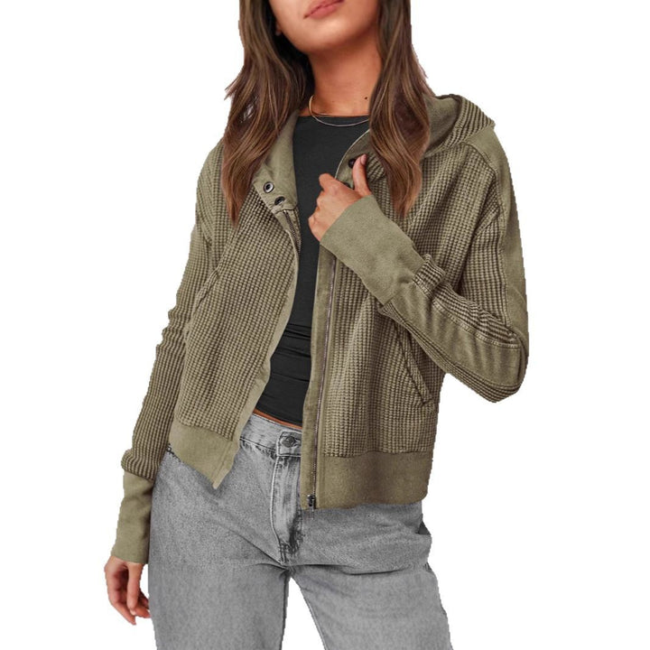 Casual zip-up jacket for women with hood and textured design Lune London