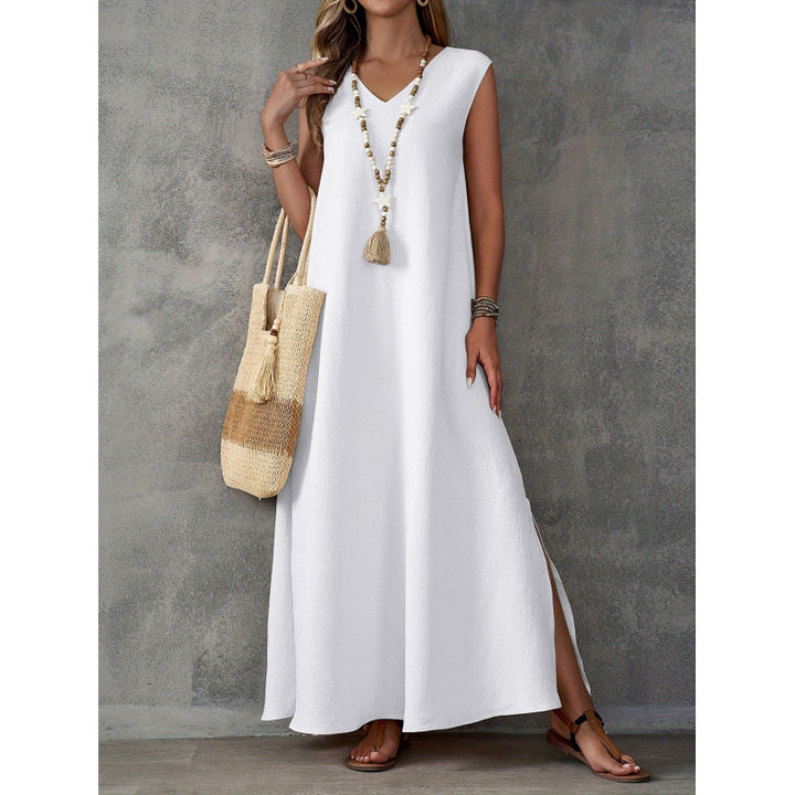 Maxi dress for women with V neckline and side slits Lune London