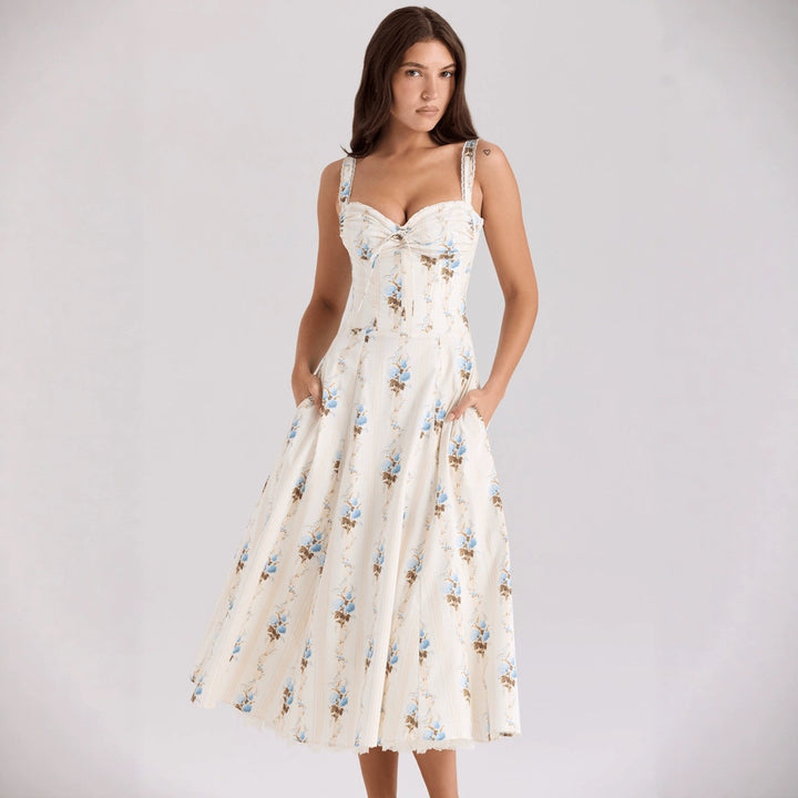 Women's midi dress with floral design and fitted bodice Lune London
