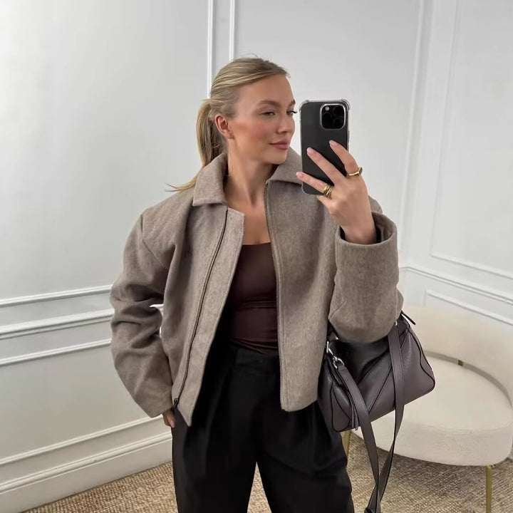 Women warm transitional jacket with modern lapel Lune London