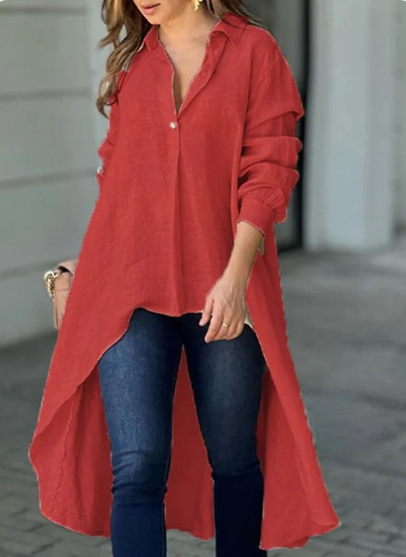 Casual blouses for women - Long T-shirt in high-quality linen blend Lune London