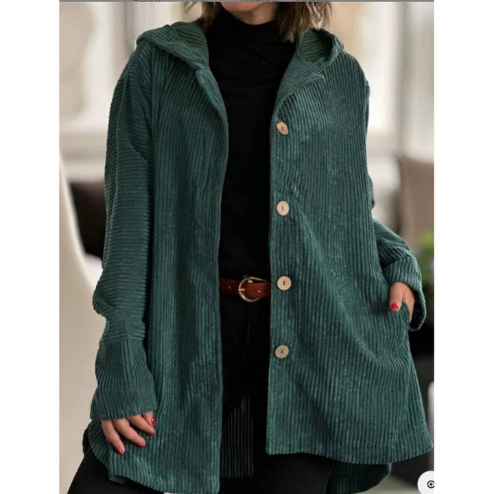 Ladies Cozy Corduroy Jacket with Hood and Button Closure Lune London