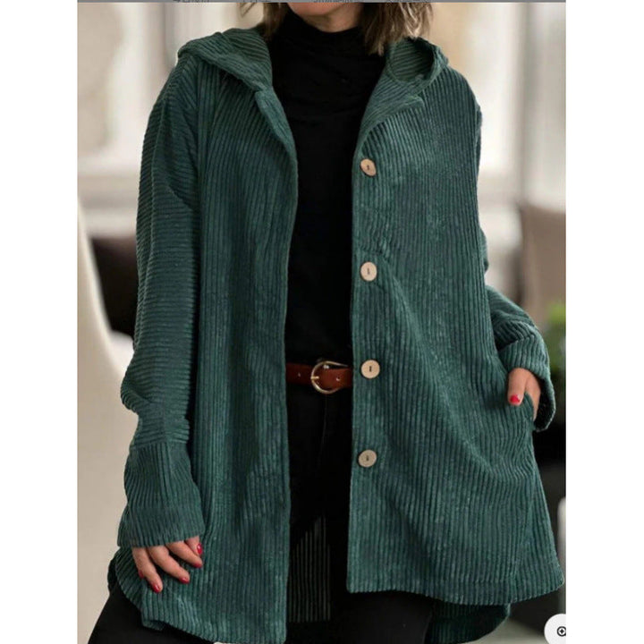 Lune London | Jacket with Hood - Cord - Loose Fit - Medium Length - Button Details