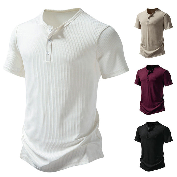 Men's Stylish Short Sleeve Henley Shirt with Textured Design and Two Button Details Lune London