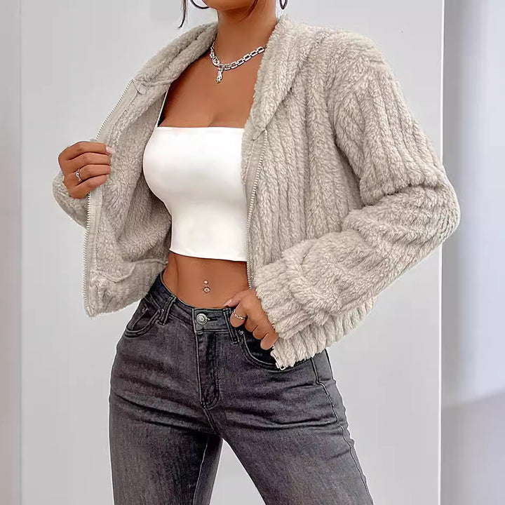 Veste de rotation pour femmes en polaire douillette avec col haut Lune London