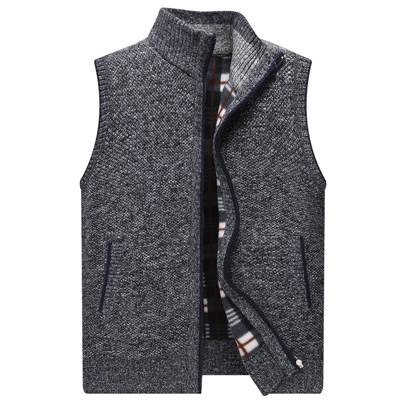 Men's knitted vest with stand-up collar and checked lining Lune London