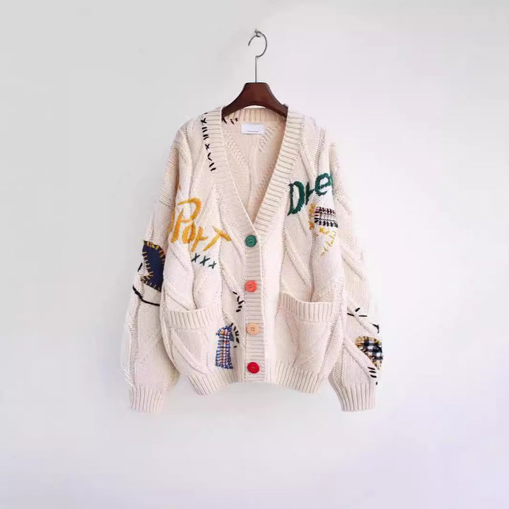 Women's knit jacket with colorful pattern and practical pockets Lune London