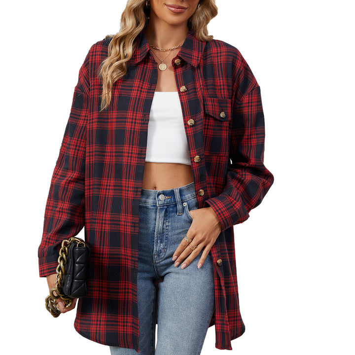 Women's oversized checkered shirt with a relaxed fit and button details Lune London