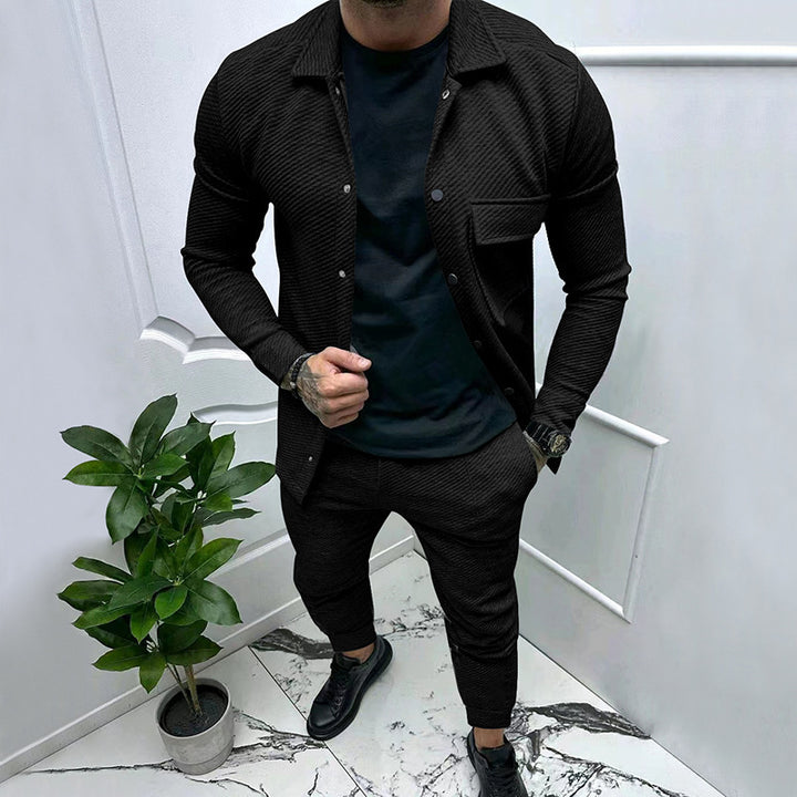 Fashionable casual set for men with a textured top and elastic pants Lune London