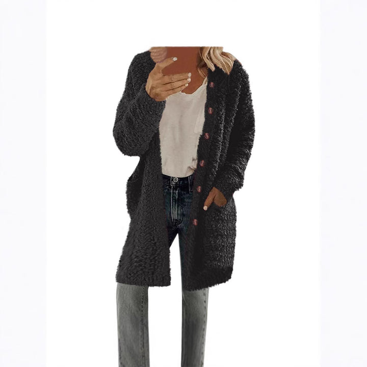 Ladies Long Plush Jacket with Button Detail Lune London