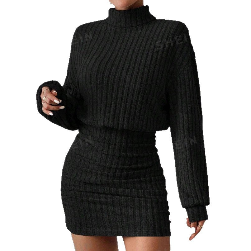 Knit dress for women with high neck and ribbed texture Lune London