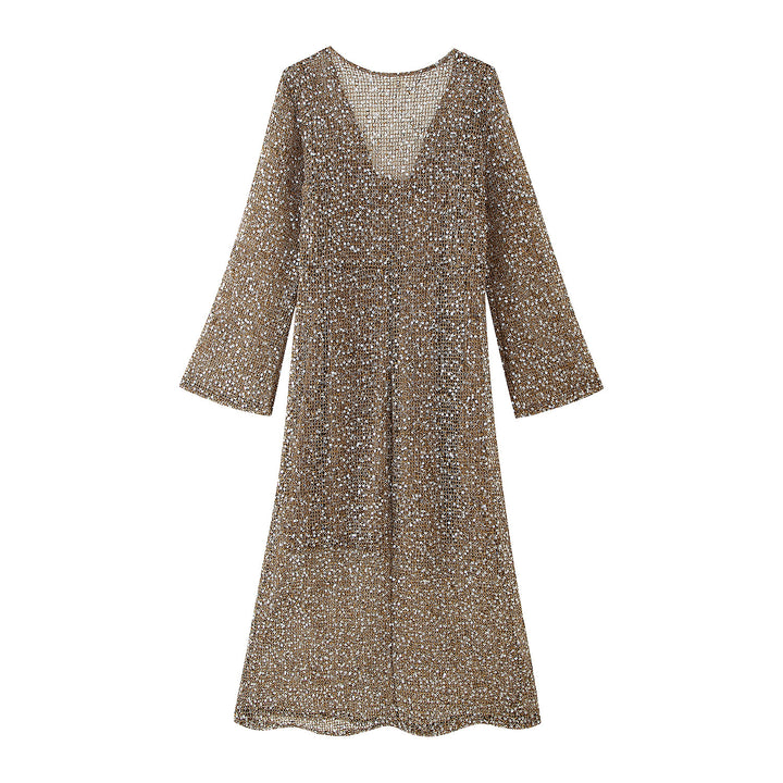 Knit dress for women with V-neck and elegant gathering Lune London