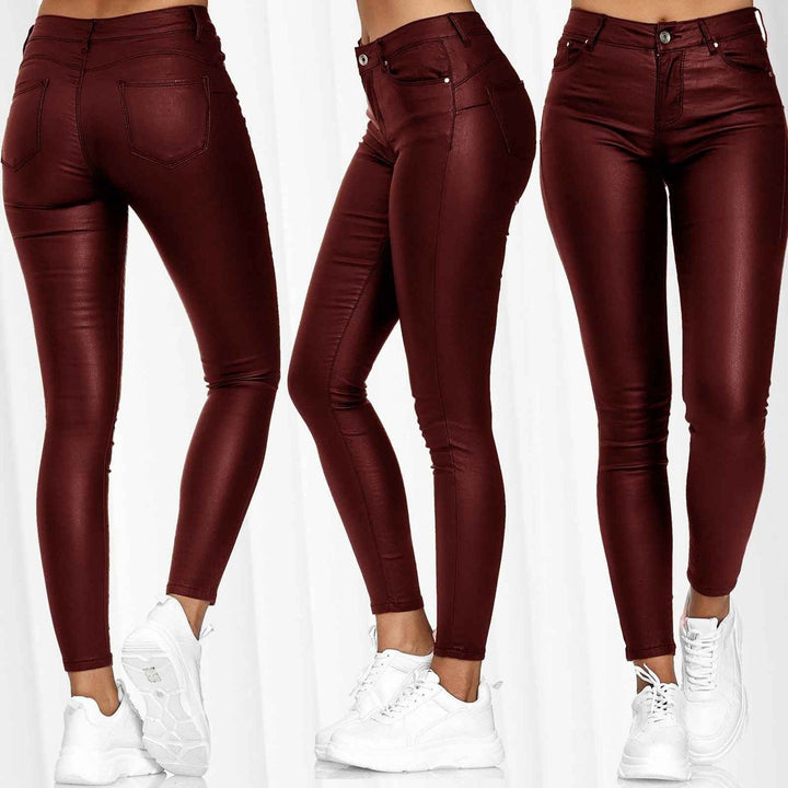 Ladies Elegant High-Waisted Wax Pants and Fitted Cut Lune London