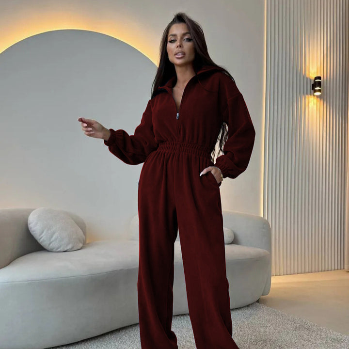 Ladies casual jumpsuit with high collar and adjustable waist Lune London