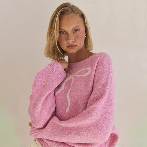 Lune London Plush Women's Sweater with Decorative Bow Pattern
