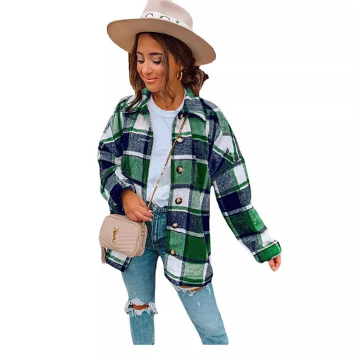 Casual checked flannel jacket for ladies with button details Lune London