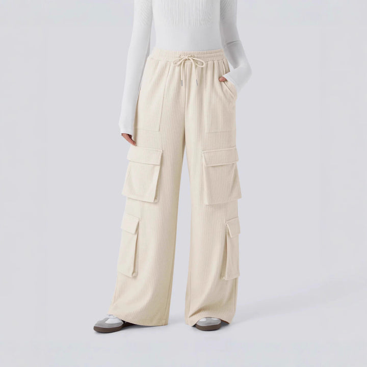 Ladies cargo pants with a wide cut and practical side pockets Lune London