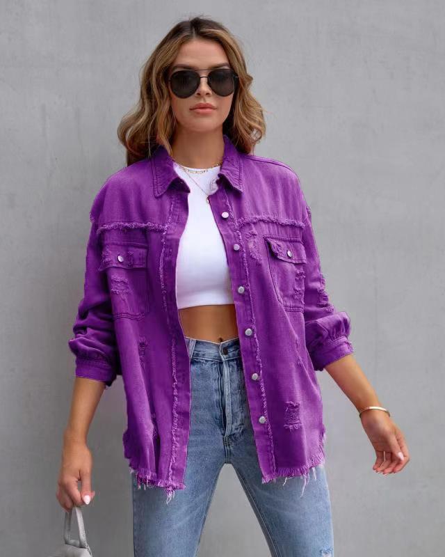 Women's denim jacket in a casual oversized cut with frayed details Lune London
