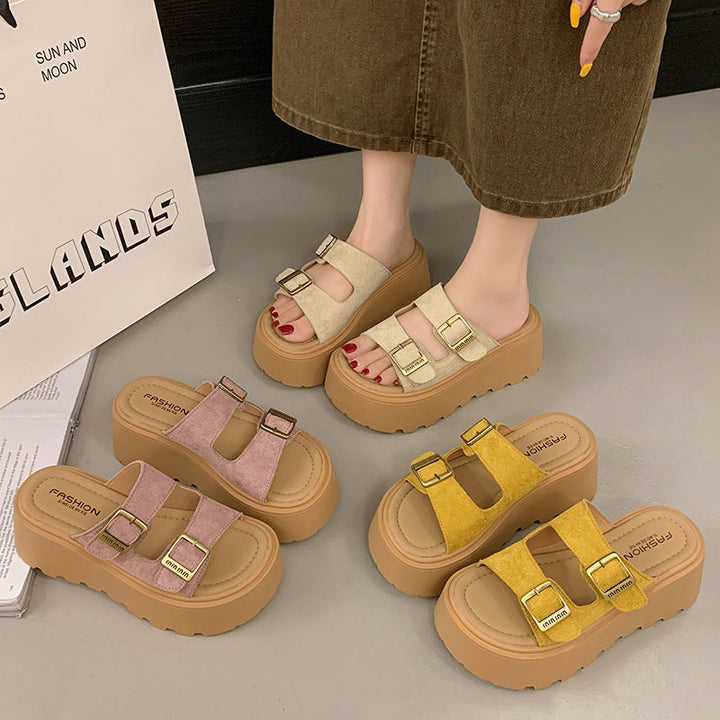 Women's platform sandals with double strap design and non-slip sole Lune London
