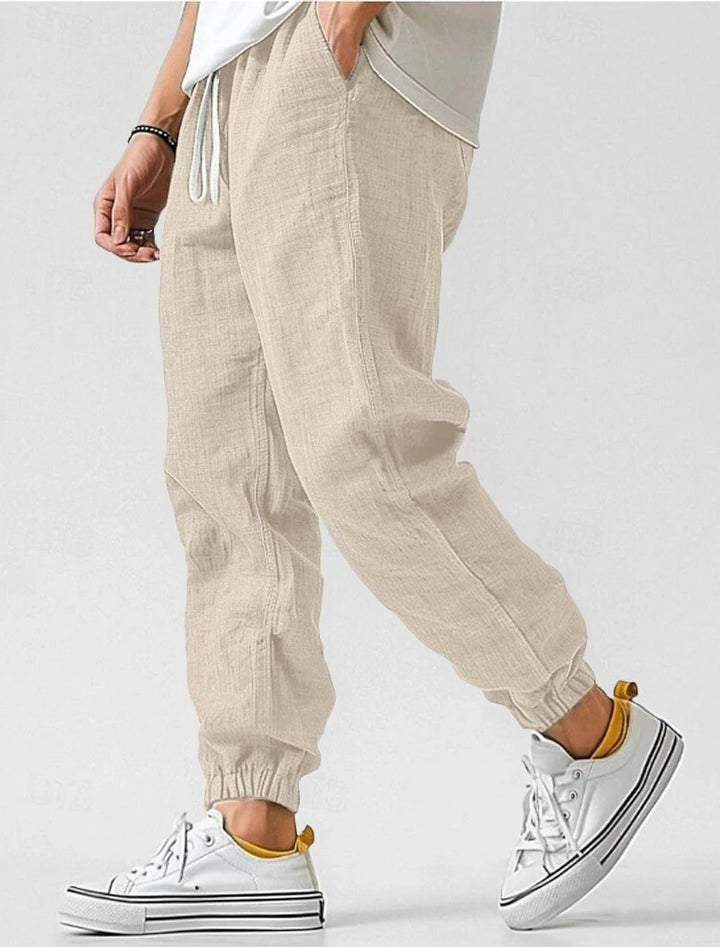 Men's Comfortable Linen Pants with Elastic Waistband and Side Pockets Lune London