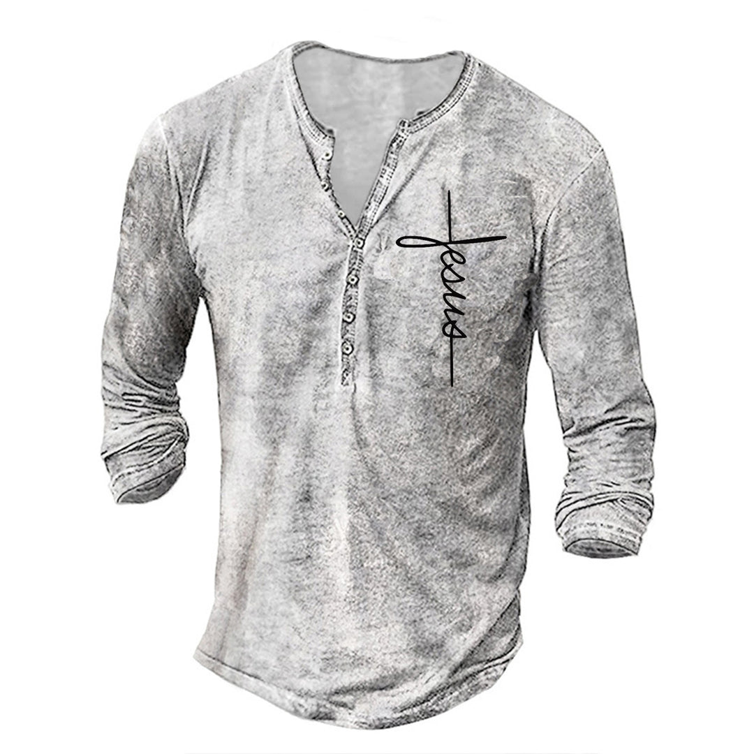Men's Long Sleeve Henley T-Shirt with Creative Graphic Print Lune London