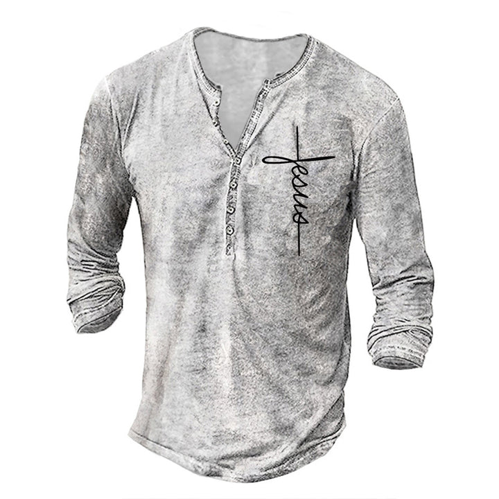 Men's Long Sleeve Henley T-Shirt with Creative Graphic Print Lune London
