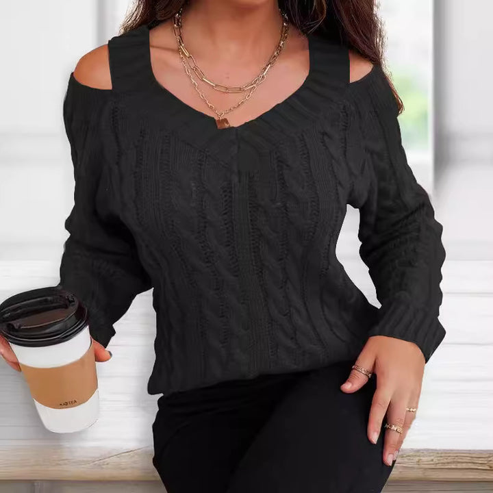 Women's sweater with neckline and cable pattern Lune London