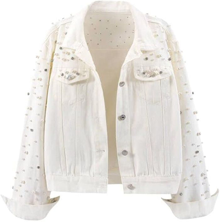 Veste en denim pour femmes avec des embellissements en perles Chic & Stil