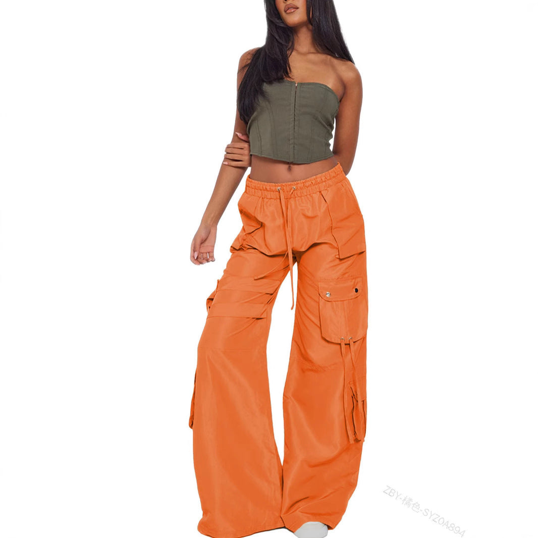 Wide cargo pants for women with elastic waistband and practical pockets Lune London