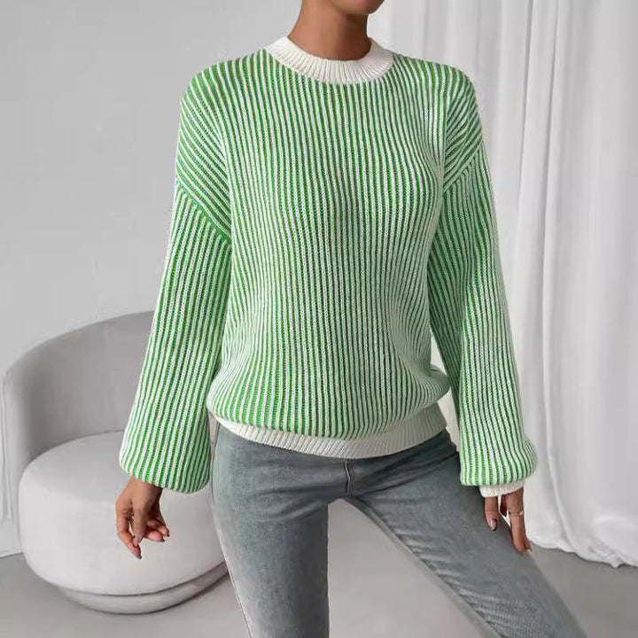 Pull en tricot pour femmes avec un design en côtes larges et des manches ballon décontractées Lune London