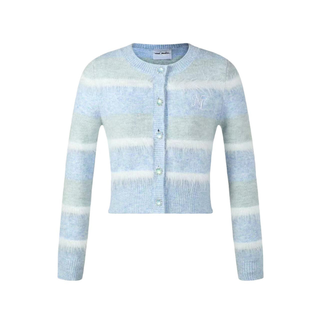 Women cardigan with large striped pattern and elegant button detail Lune London