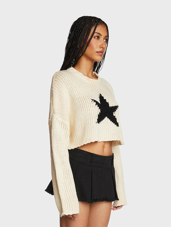 Trendy chunky knit sweater for women with stylish chic star appliqués