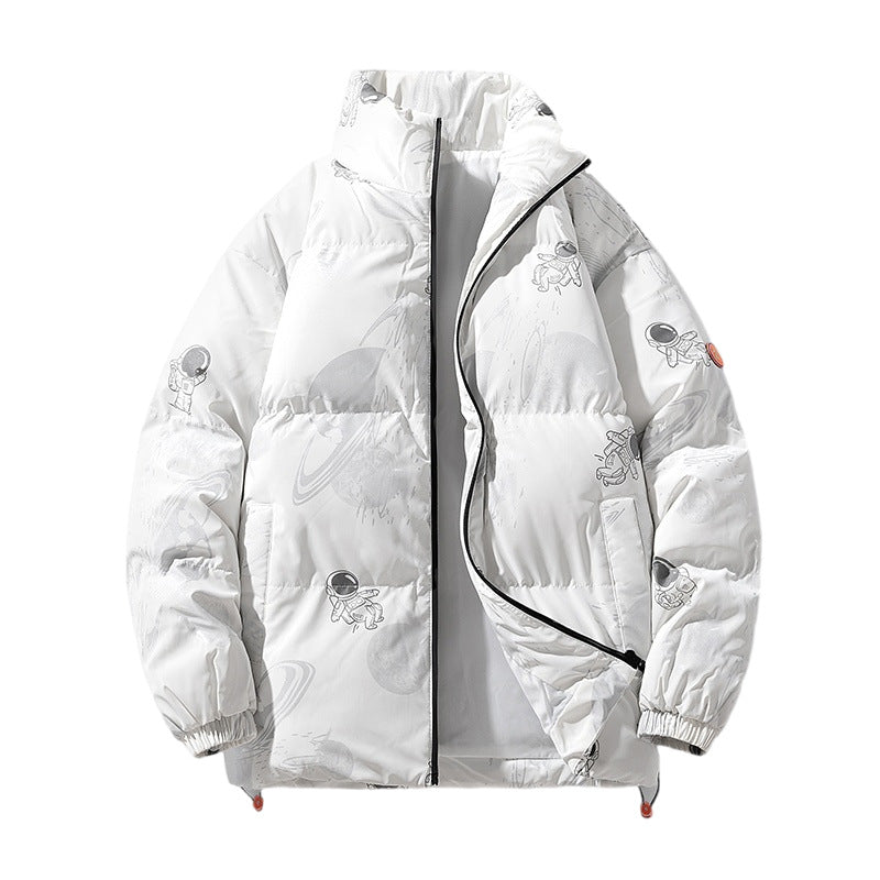 Ladies futuristic quilted jacket with astronaut patterns Lune London