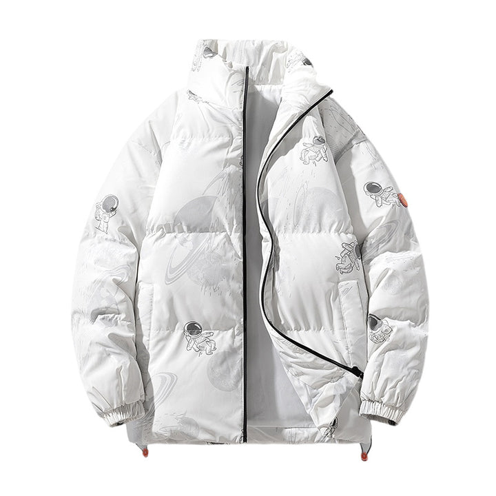 Ladies futuristic quilted jacket with astronaut patterns Lune London
