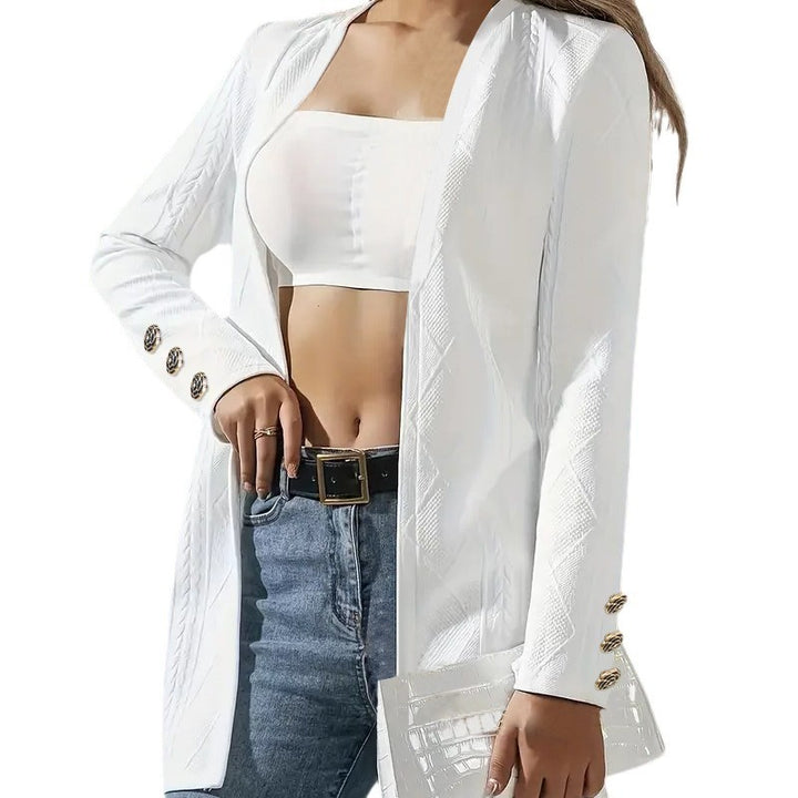 Trendy long jacket for women with structured design and elegant button details Lune London