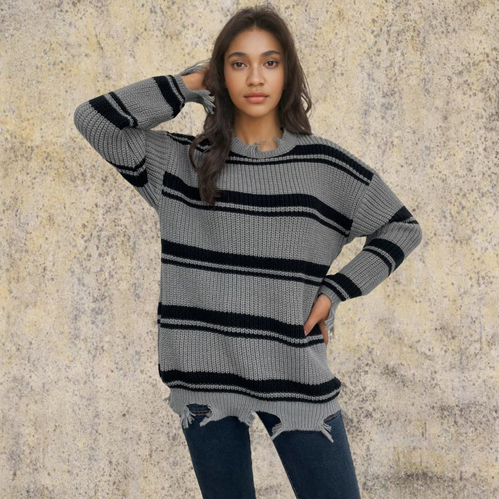 Chunky knit sweater for women with trendy striped pattern and relaxed fit Lune London