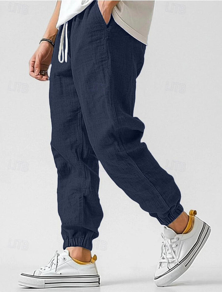 Men's Comfortable Linen Pants with Elastic Waistband and Side Pockets Lune London