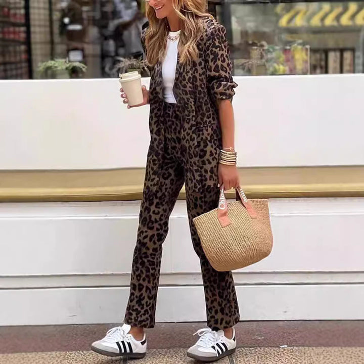 Women Elegant Leopard Print Suit Set Lune London