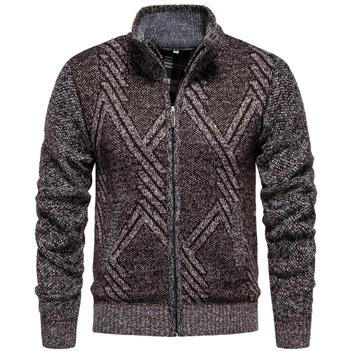 Knitted jacket for men with textured cable pattern and practical pockets Lune London