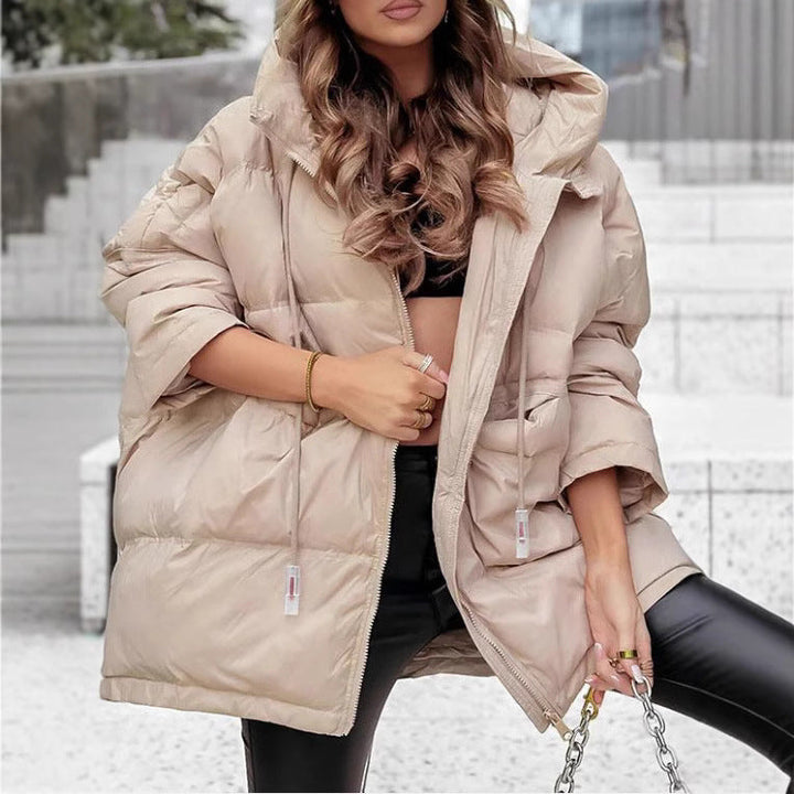 Women's Quilted Oversized Jacket with Hood and Functional Pockets Lune London