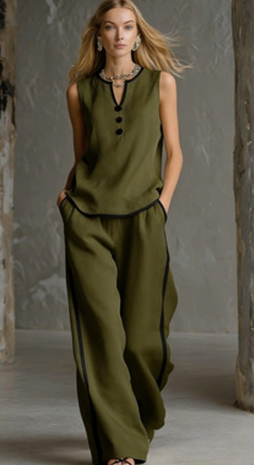 Women Elegant Two-Piece Set with Chic Top and Wide Pants Lune London