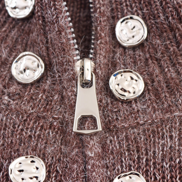 Trendy knitted sweater for women with elegant zip and decorative buttons Lune London