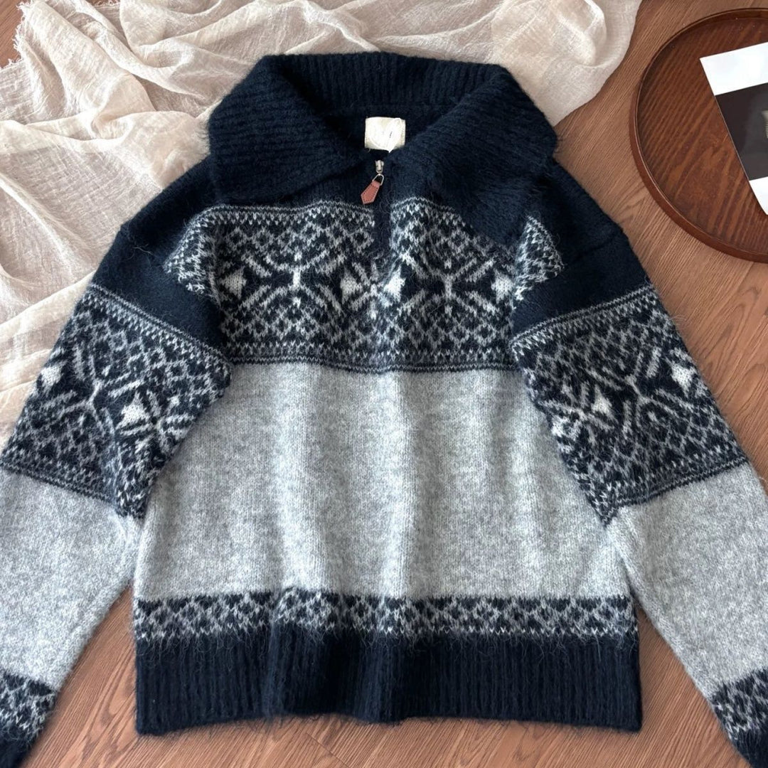 Pull en tricot pour femmes avec un motif norvégien élaboré Chic & Stil