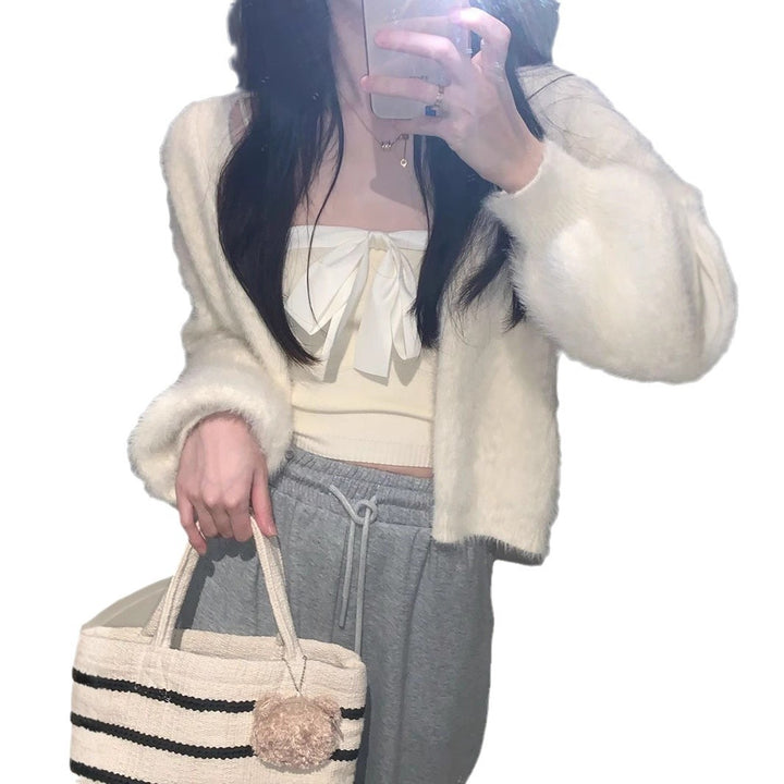 Women Plush Knit Cardigan with Loose Sleeves and Comfortable Fit Lune London