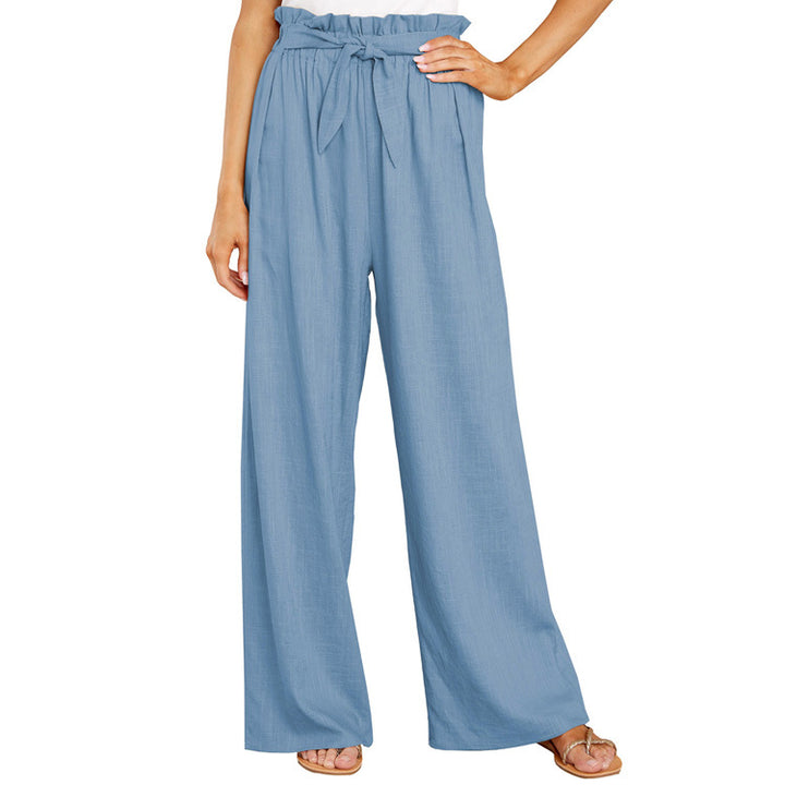 Loose summer pants for women with elastic waist and tie belt Lune London