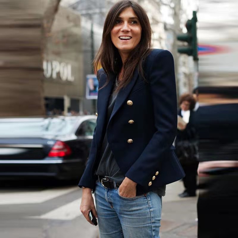 Ladies Elegant Double-Breasted Blazer with Golden Buttons Lune London