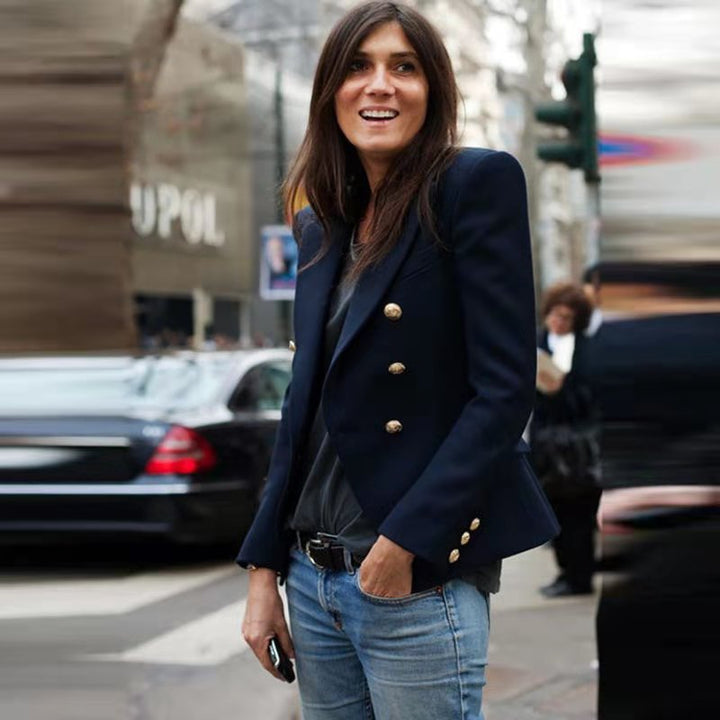 Ladies Elegant Double-Breasted Blazer with Golden Buttons Lune London